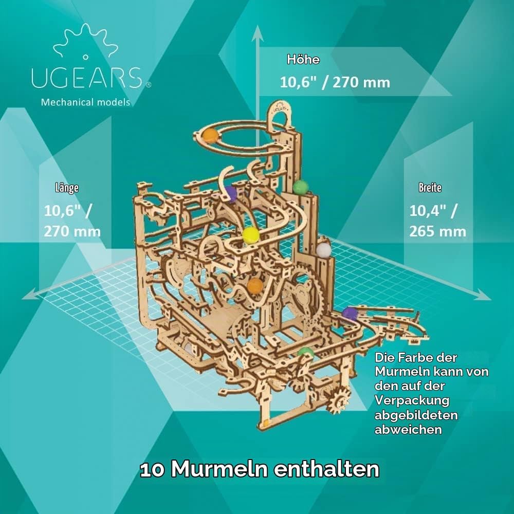 UGEARS DIY-Mechanische Holzkugelbahn - Marble Run 3D Holzpuzzle für Erwachsene - Holzmurmelbahn mit