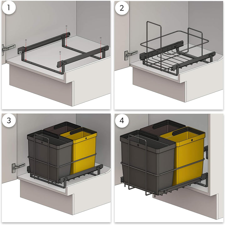 LM 64/3a Einbau Mülleimer ausziehbar mit 3 Abfalleimer (1x11L, 2x8L) in Farben anthrazitgrau, gelb,