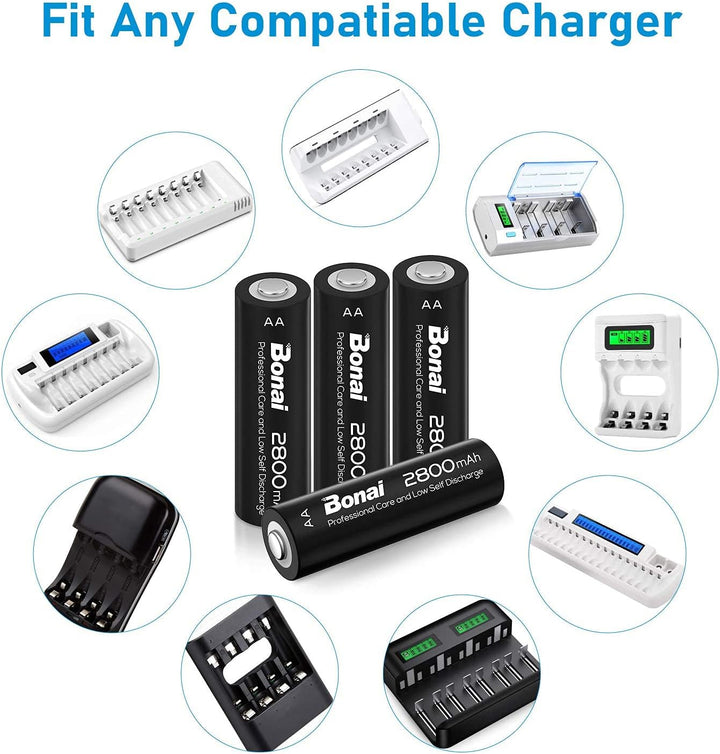 BONAI Akku AA 2800mAh Wiederaufladbare Batterien hohe Kapazität 1,2V Mignon AA Accu NI-MH Aufladbare