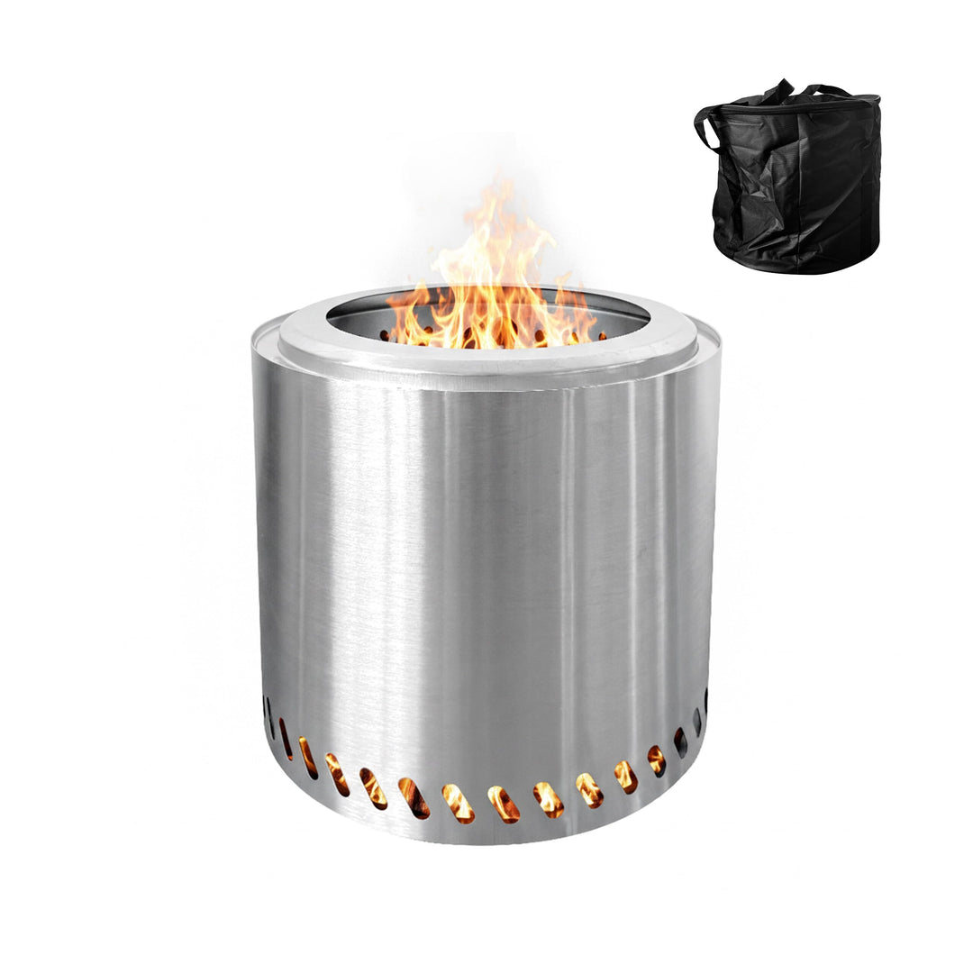 Relaxdays Feuerschale ohne Rauch, Edelstahl, HxD: 36 x 38 cm, Aschebehälter & Tasche, rauchfreie Feu