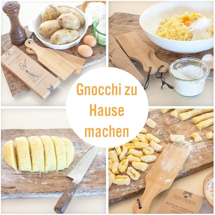 Gnocchi-Bretter und Butterpaddel aus Holz, um auf einfache Weise authentische hausgemachte Nudeln un