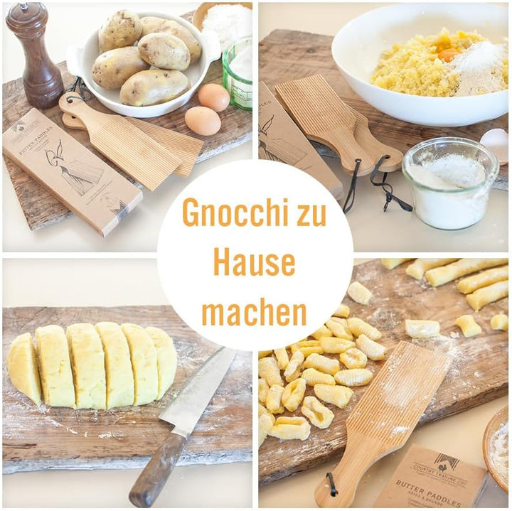 Gnocchi-Bretter und Butterpaddel aus Holz, um auf einfache Weise authentische hausgemachte Nudeln un