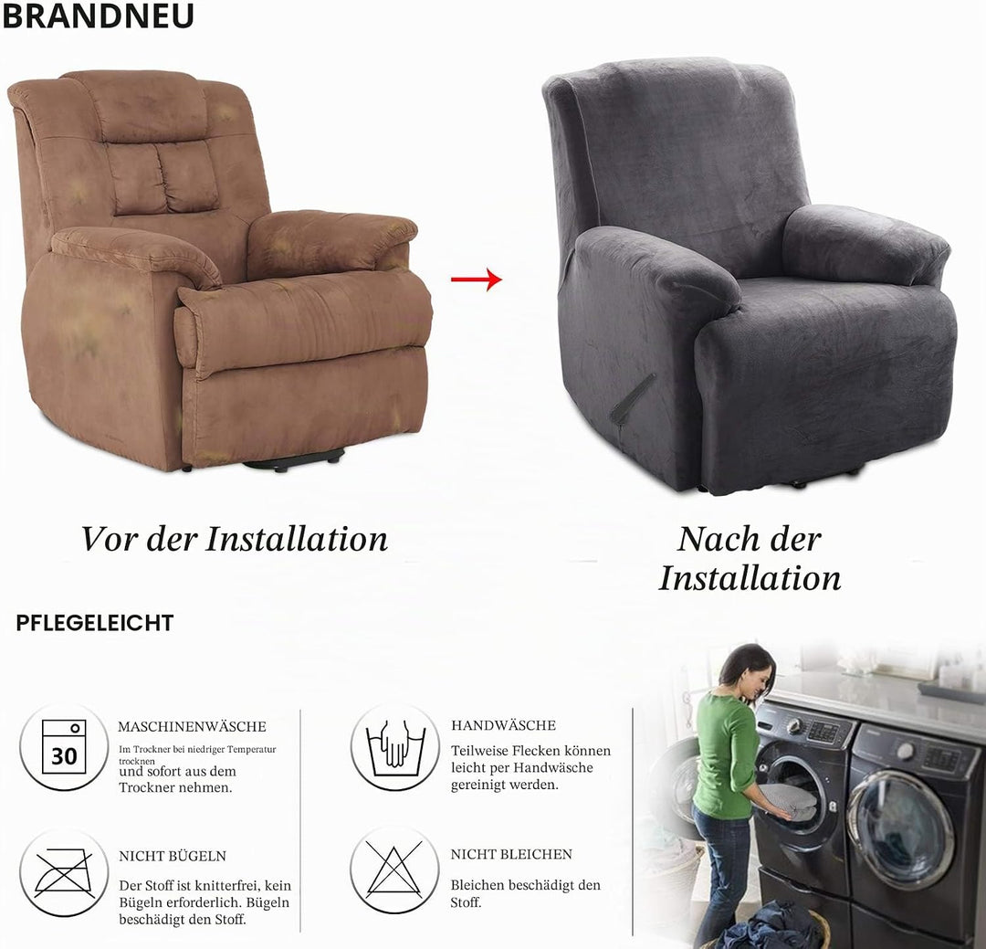 TIANSHU Samt Ruhesessel bezüge, Stretch Sesselschoner Elastisch Plush Couchbezug stilvolle Luxus-Möb