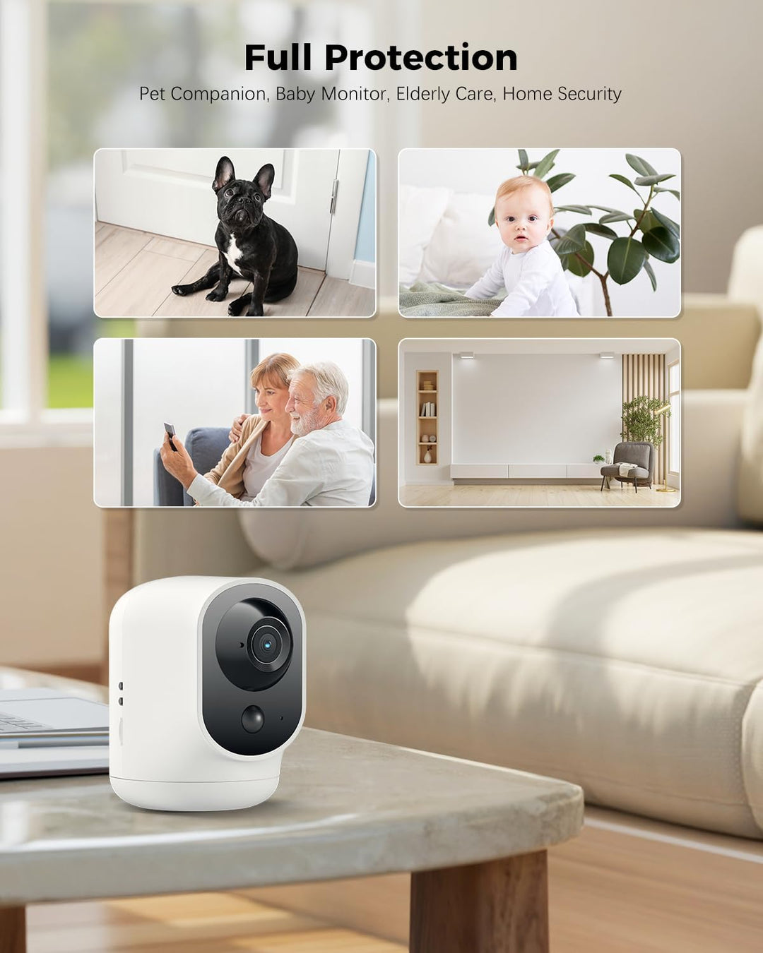 COCOCAM 2PCS 2K Überwachungskamera Innen WLAN mit 5200mAh Akku, kabelloser 355°P 90°T, Baby Monitor