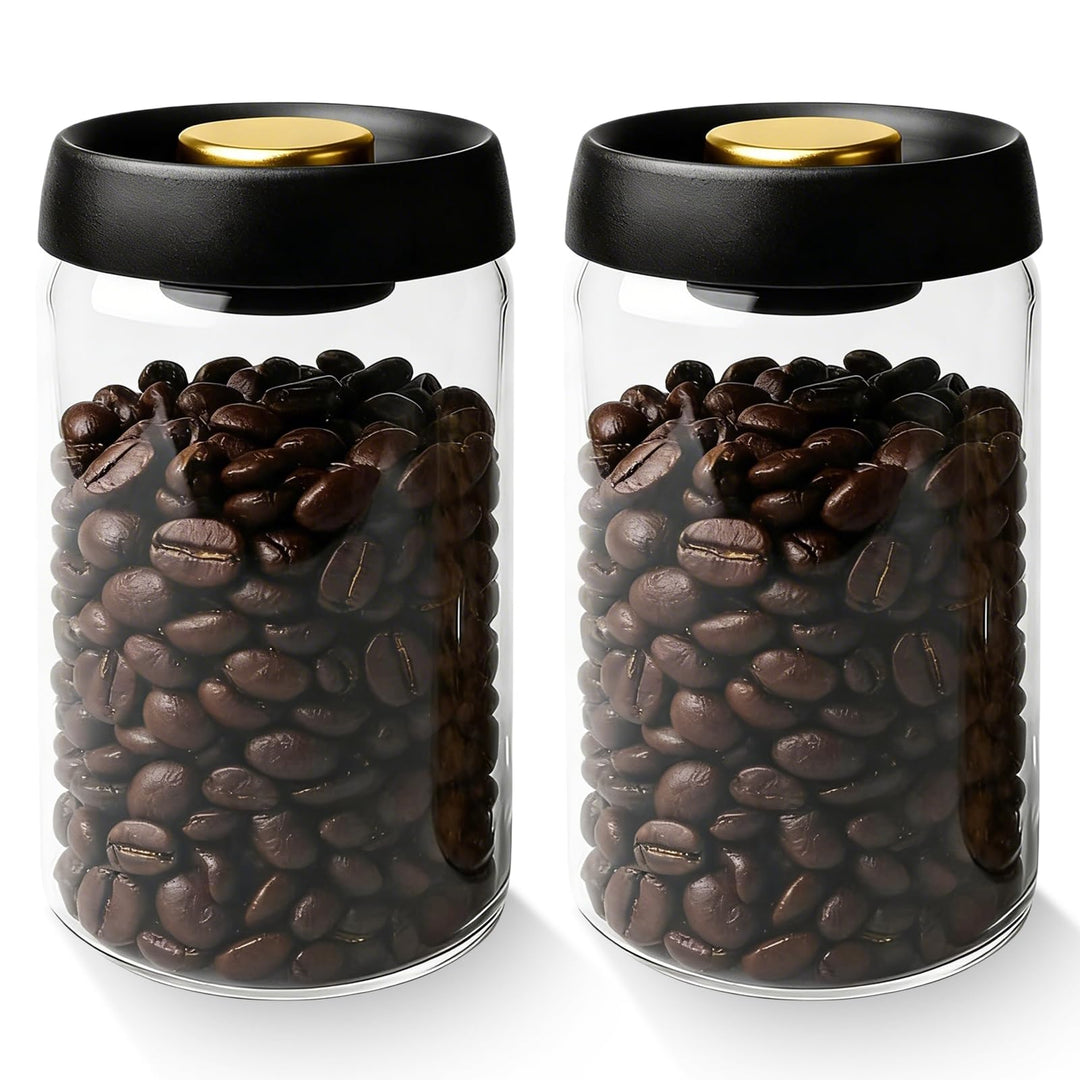 2 Stück Kaffee Vakuumbehälter aus Glas 1.8L: Transparent Kaffeebehälter Luftdicht mit Schwarzem Deck