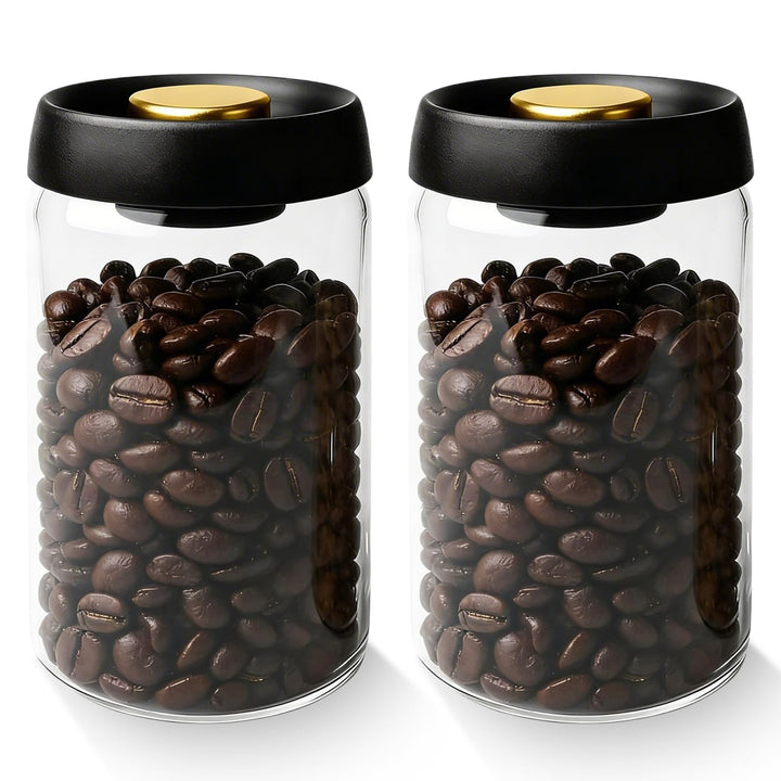 2 Stück Kaffee Vakuumbehälter aus Glas 1.8L: Transparent Kaffeebehälter Luftdicht mit Schwarzem Deck