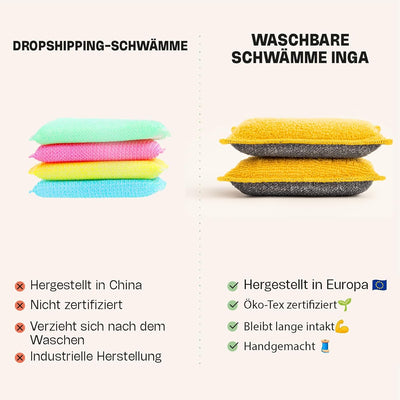 INGA - 4 x Wiederverwendbare, waschbare Schwämme - Hochwirksam, kratzfrei - Doppelseitig - Wechselt