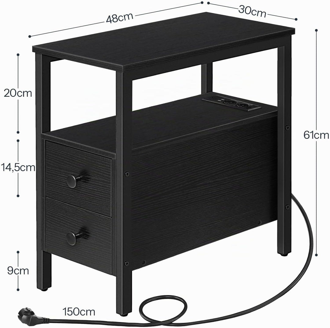 HOOBRO Beistelltisch mit Ladestation, Sofatisch mit 2 Schubladen und USB-Anschluss und Steckdose, Na