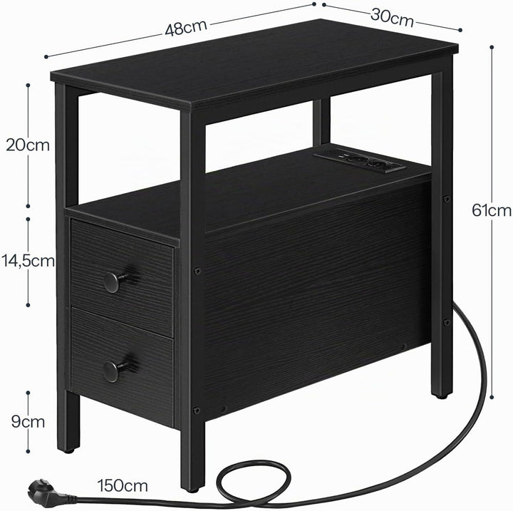 HOOBRO Beistelltisch mit Ladestation, Sofatisch mit 2 Schubladen und USB-Anschluss und Steckdose, Na