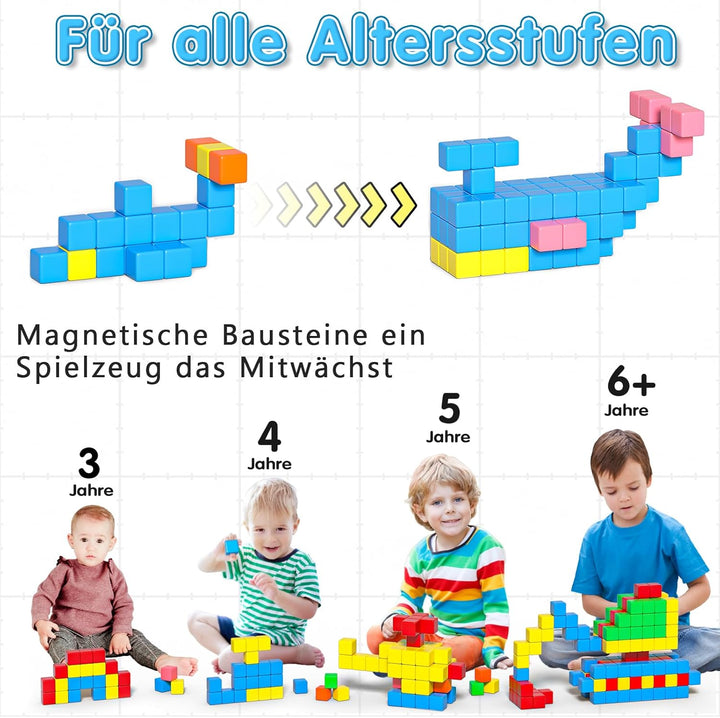 Magnetische Bausteine, Magnetbausteine Kinder ab 3+ Jahre, Montessori Spielzeug, Magnetwürfel, Magne