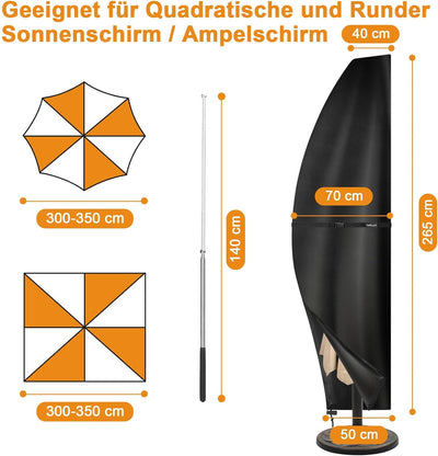 Tavaler Sonnenschirm Schutzhülle 3 M, Ampelschirm mit Stab, 420D-Oxford-Stoff Sonnenschirmhülle Ampe