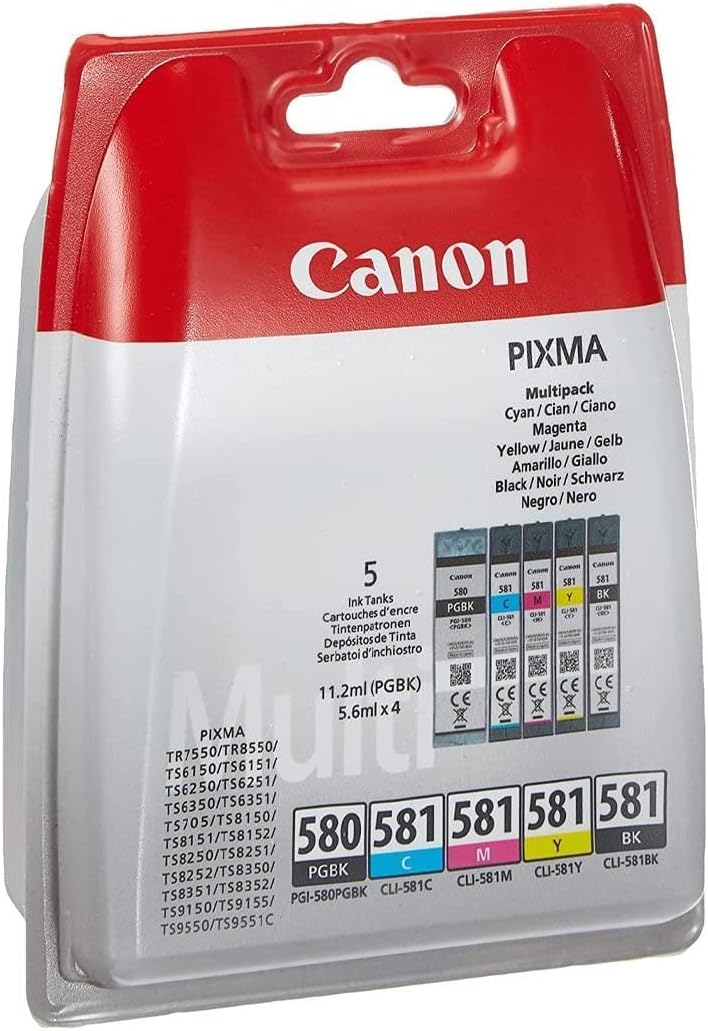 Canon PGI-580 BK / CLI-581 BK/C/M/Y Druckertinte - Pigment- und Farbstofftinte Multipack für PIXMA T