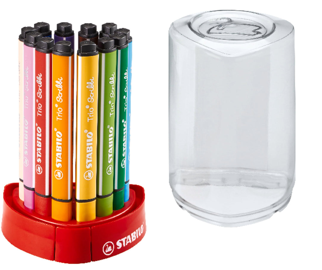 Gefederter Dreikant-Filzstift - STABILO Trio Scribbi - 12er Tischset - mit 12 verschiedenen Farben,