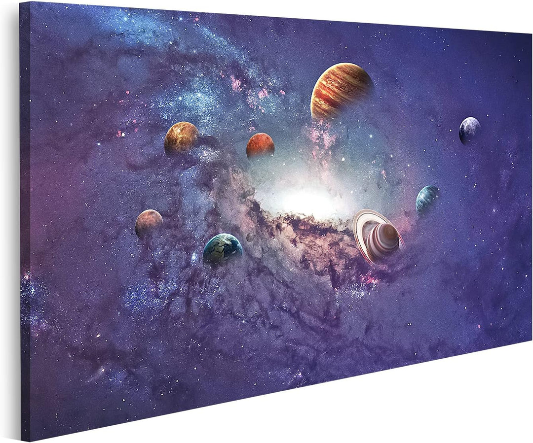 Bild auf Leinwand Planeten des Sonnensystems Wandbild Poster Kunstdruck Bilder Format: 80x40cm, Form