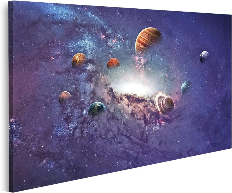 Bild auf Leinwand Planeten des Sonnensystems Wandbild Poster Kunstdruck Bilder Format: 80x40cm, Form