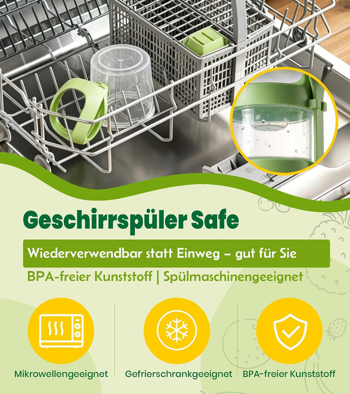 Ugotit Müslibecher to Go mit Löffel, 360ml+560ml Joghurtbecher to Go, 4er Grün,rosa,gelb&amp;lila, Grün,