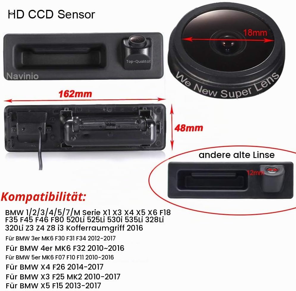 Navinio Super Pro HD Auto Kamera Rückfahrkamera für BMW 118 316 318 320 325 328Li 120i 335 320i 330i