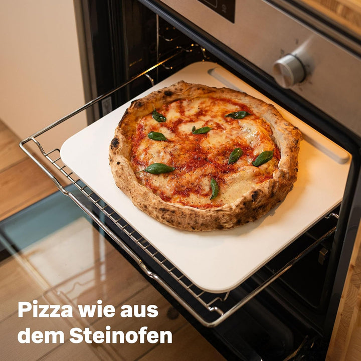 SILBERTHAL Pizzastein Set 4 teilig - Pizzaschieber Edelstahl mit Pizzastein, Pizzamesser 32cm & Serv