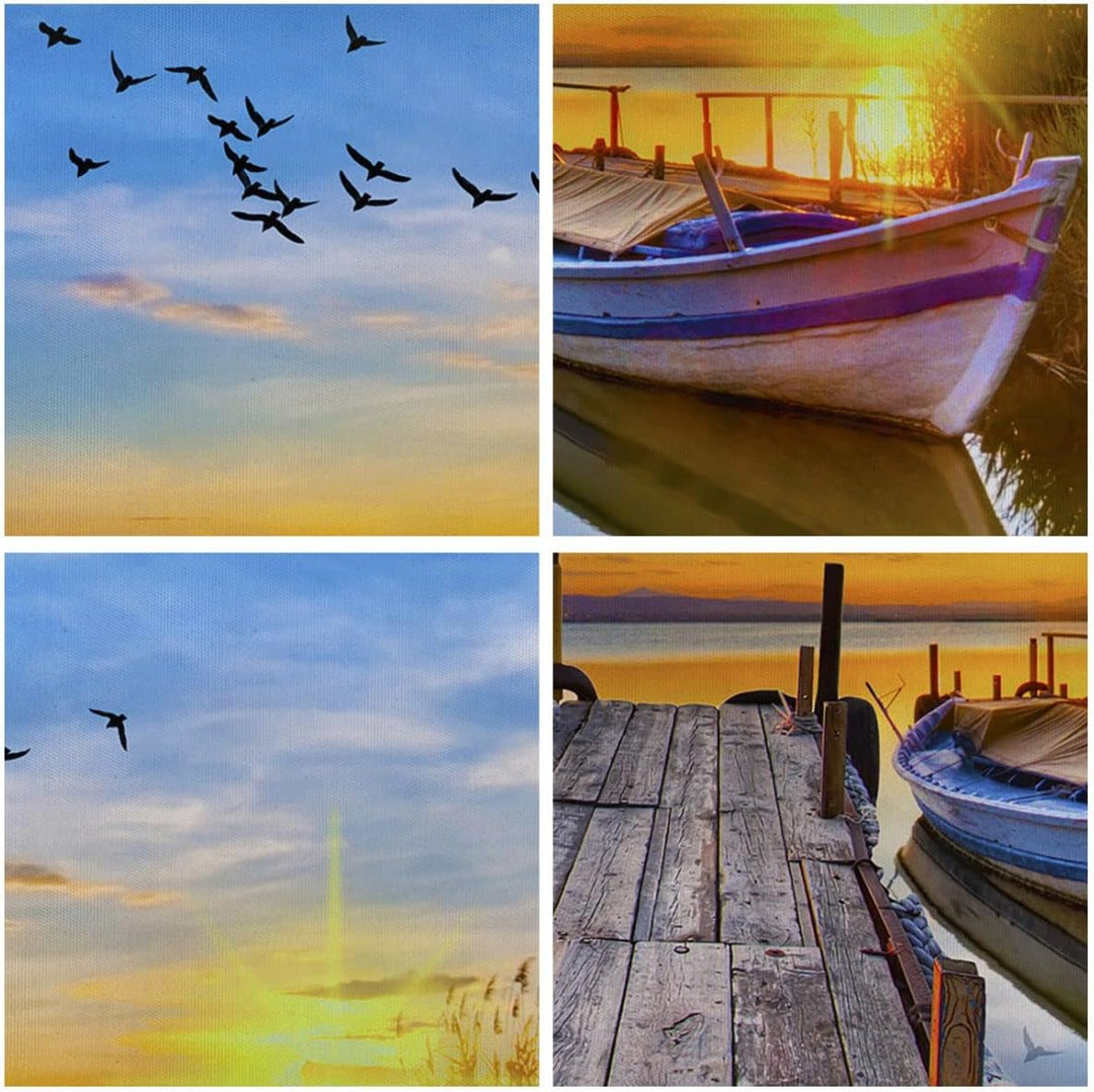 Bilder auf Leinwand See Boot Wasser Leinwandbild mit Rahmen 70x50cm Wandbilder Dekoration Wohnzimmer