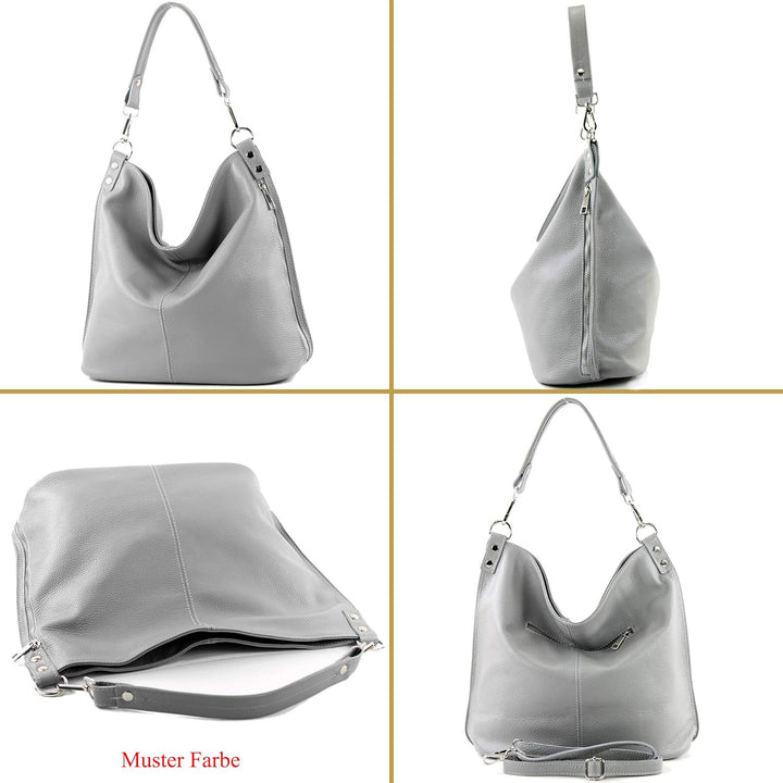 modamoda de - T177 - ital. Damen Schultertasche aus Leder Altrosa, Altrosa