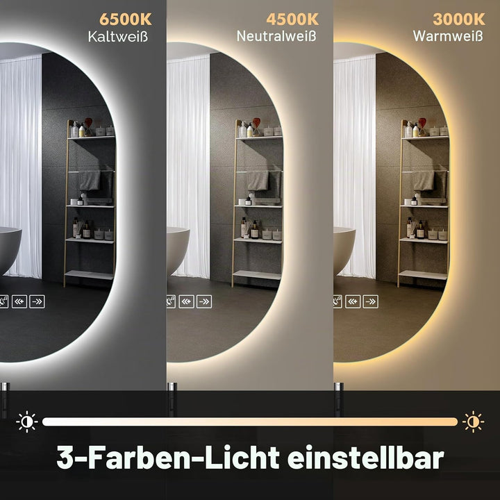 Badspiegel mit Beleuchtung mit Bluetooth Lautsprecher 50x75cm,Runden LED Badezimmerspiegel mit Entfo