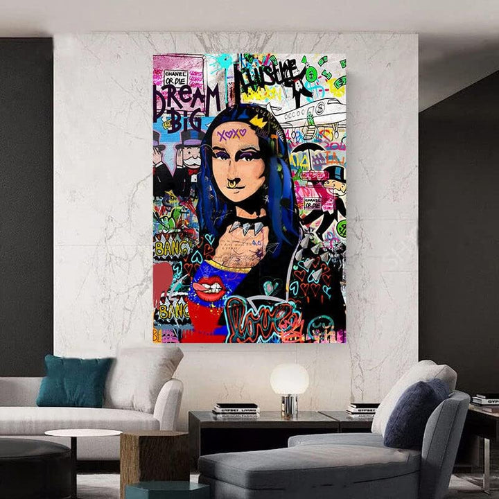Magic Canvas Art Mona Lisa Graffiti Pop Art Leinwandbild 1- teilig Hochwertiger Kunstdruck Wandbilde