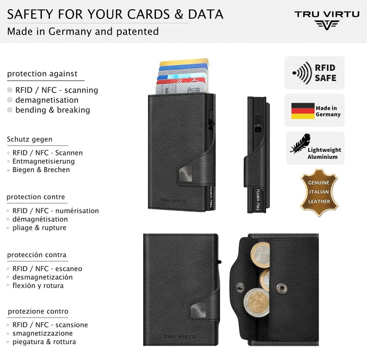 Tru Virtu® Karten-Portemonnaie Click & Slide Coin Pocket Nappa Black/Black I Kreditkartenetui I Kart