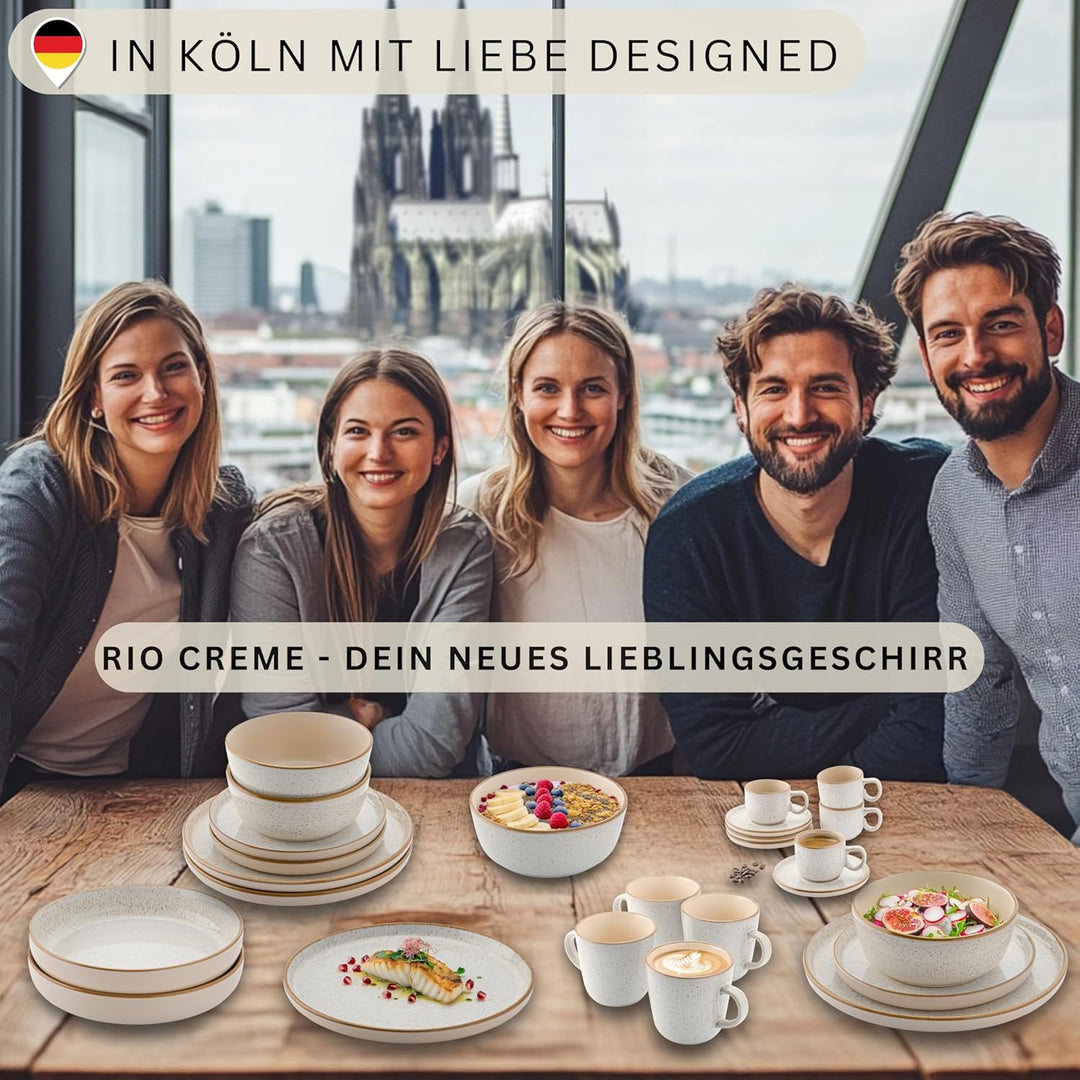 SÄNGER Rio Creme | Espressotassen Set 8 teilig, Tassen Set 4 Personen, Espresso- & Mokkatassen, krat