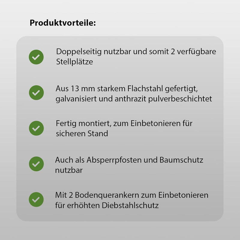 2er Set Fahrrad Anlehnbügel zum Einbetonieren aus Flachstahl mit Knierohr