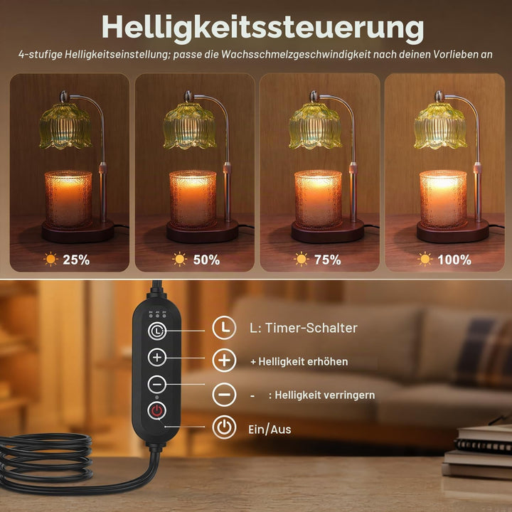 Kerzenwärmerlampe mit Timer und Dimmer – Elektrischer Wachsschmelzer für Duftkerzen mit 2 Glühbirnen