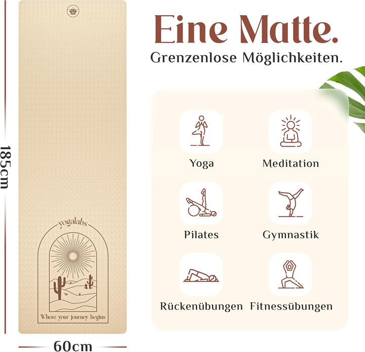 YOGALABS® - Premium Yoga-Matte aus hautfreundlichem ECO TPE-Material 185 x 60 x 0,6cm (gross) - Boho