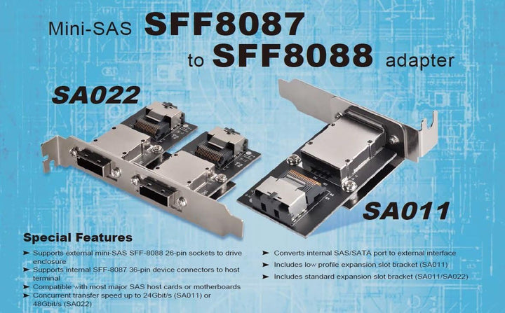 SilverStone SST-SA011 - Mini SAS Adapter, Intern Mini SAS 26pin SFF8087 zu Extern 36pin SFF8088, SST