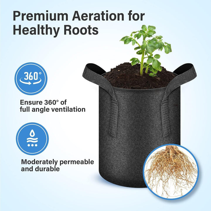 iPower 35L 5er-Pack Grow Bags Stoff Belüftungstöpfe Behälter mit Riemengriffen für Kindergarten und