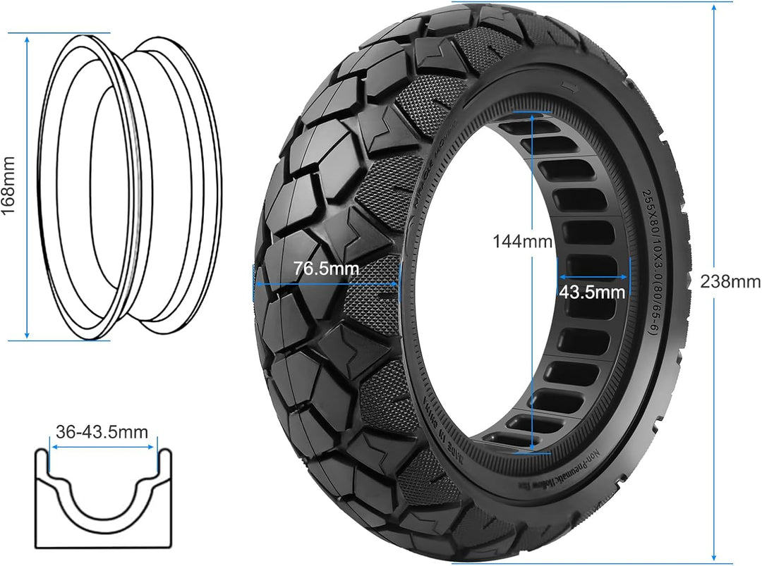10x3 Vollreifen 80/65-6 Solide Reifen für Kugoo M4/M4 Pro/Kukirin G2 Max, Joyor Y8-S, Nanrobot D6+,