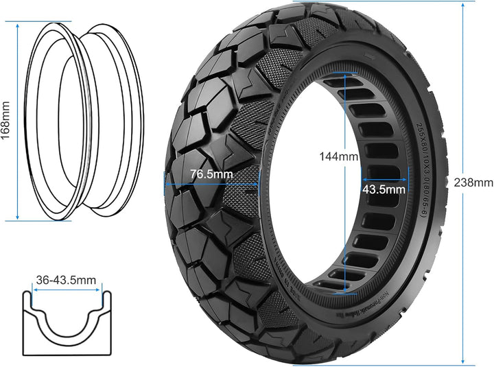 10x3 Vollreifen 80/65-6 Solide Reifen für Kugoo M4/M4 Pro/Kukirin G2 Max, Joyor Y8-S, Nanrobot D6+,