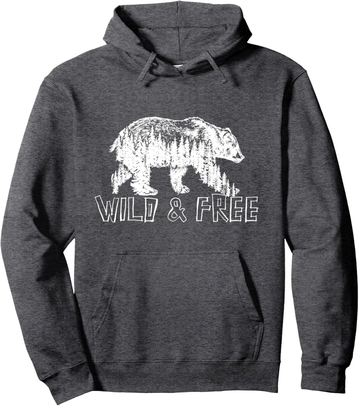 Wild & Free Grizzly Bear and Trees Sketch Illustration Pullover Hoodie