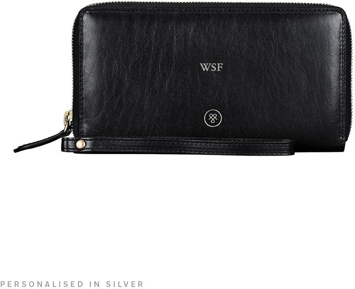 Maxwell Scott Italienische Damen Luxus Leder Clutch Meleto in Schwarz, Schwarz