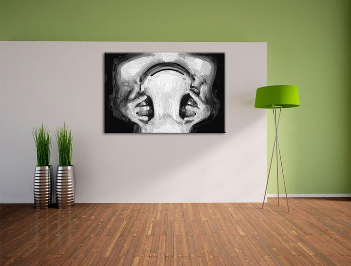 Pixxprint Sexy Girl mit Kopfhörer als Leinwandbild/Grösse: 100x70 cm/Wandbild/Kunstdruck/fertig besp