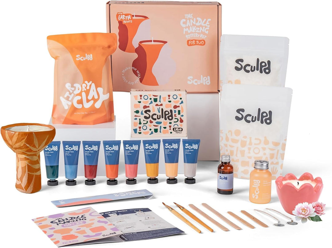 Sculpd Kerzenherstellung Töpferei Kit mit lufttrockenem Ton und Acrylfarbe Set, Anfänger Kerze Start