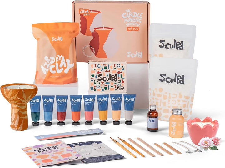 Sculpd Kerzenherstellung Töpferei Kit mit lufttrockenem Ton und Acrylfarbe Set, Anfänger Kerze Start