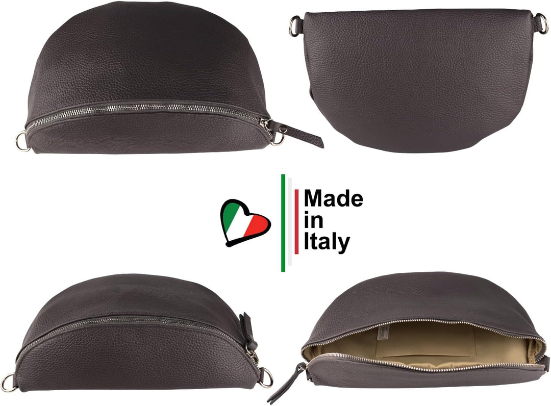 MIRROSI® Bauchtasche Damen, Echtleder, Made in Italy, Umhängetasche, Brusttasche, Crossbody Bag (1 T