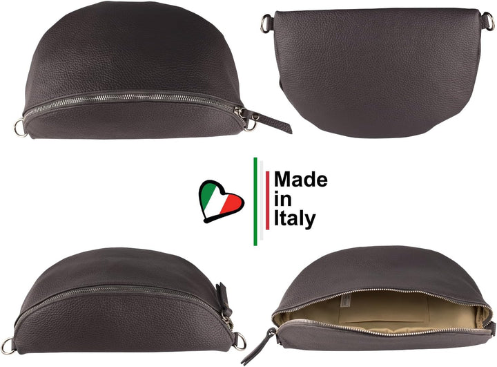MIRROSI® Bauchtasche Damen, Echtleder, Made in Italy, Umhängetasche, Brusttasche, Crossbody Bag (1 T