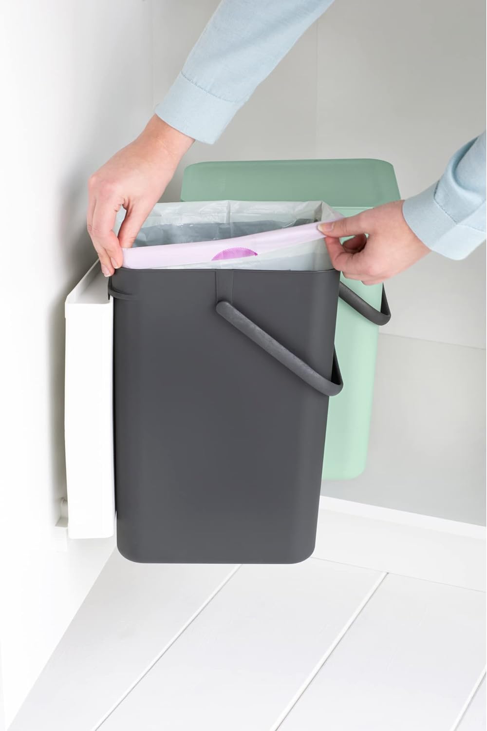 Brabantia Sort and Go Einbaubehälter, 2 x 12 l, Jadegrün/Grau