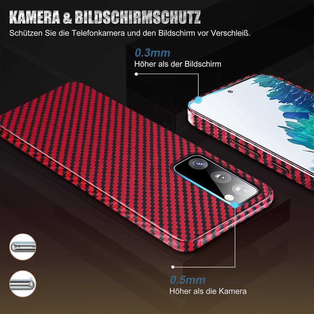 für Samsung S20 FE Hülle Carbon mit Schutzfolie Handyhülle S20 FE 5G Hart Case Ultra dünn Hybrid PC