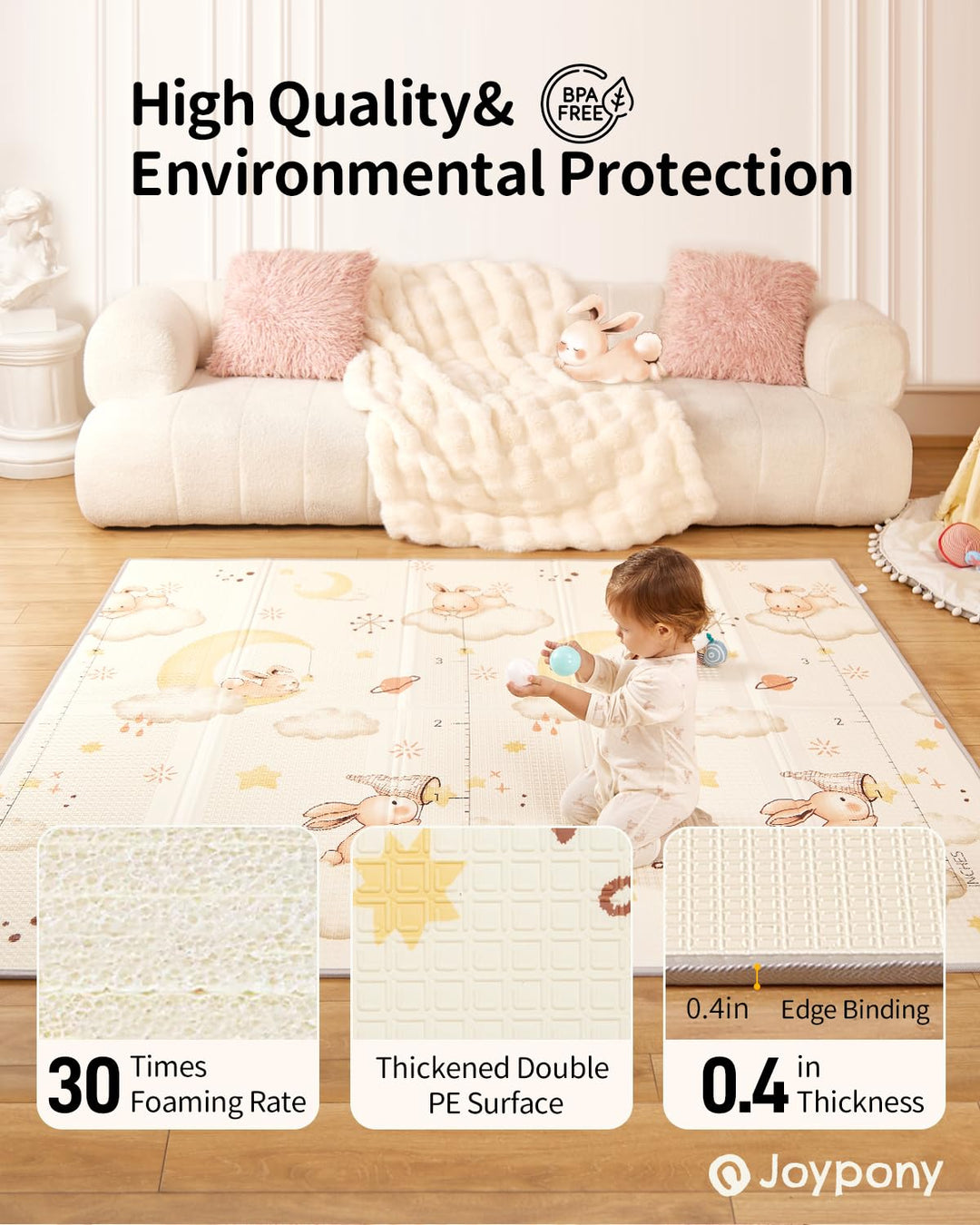 Krabbelmatte Baby, 180x200 CM Grosse Faltbare Spielmatte, Wasserdicht & Rutschfest, Baby Play Mat mi