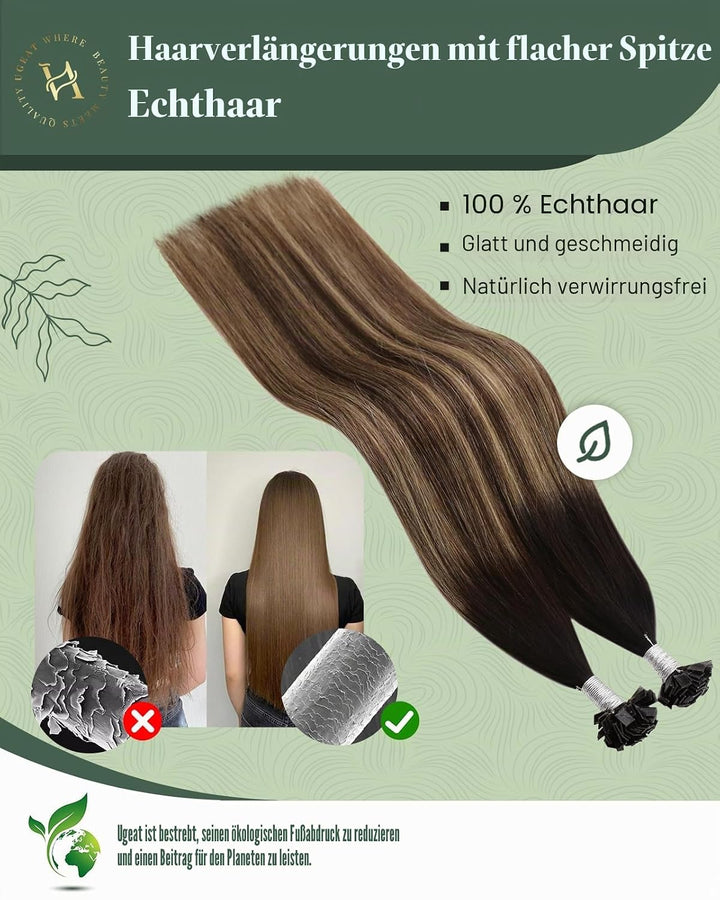 Ugeat Flat Tip Extensions Bonding Extension Echthaar Balayage Extensions Echthaar Keratin Bondings S