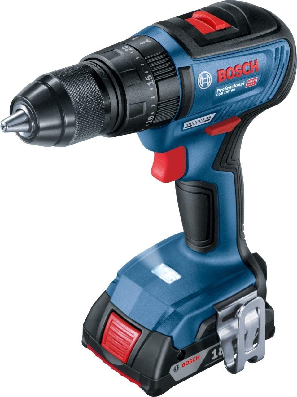 Bosch Professional System 18V: Akku-Schlagbohrschrauber GSB 18V-50 (2 GBA 18V 2.0Ah, Ladegerät GAL 1