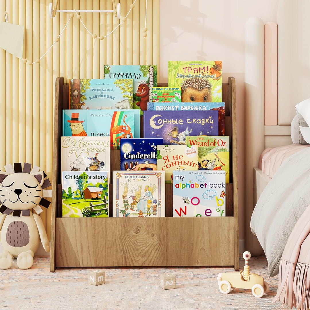 COSTWAY Kinderregal mit 4 Fächern, Bücherregal für Kinder, Zeitungsständer, Aufbewahrungsregal für K
