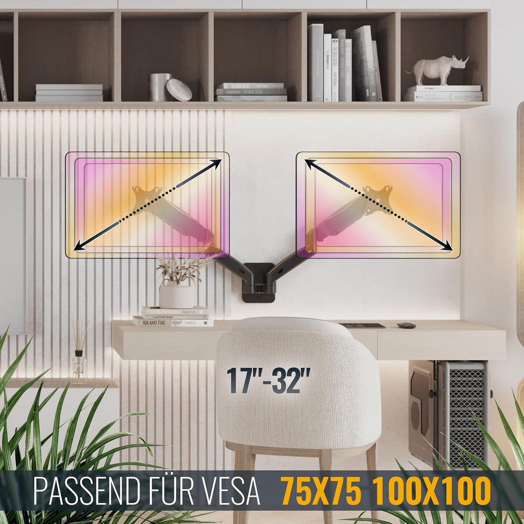 RICOO PC Monitor Wandhalterung 2 Monitore höhenverstellbar Gasfeder Schwenkbar Neigbar Bildschirm 17