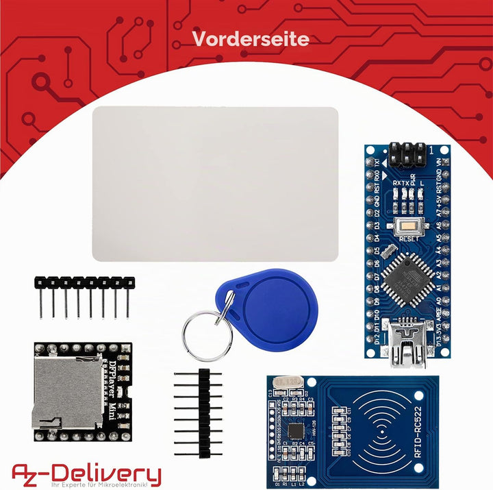 TonUINO Set (Mp3 Player, AZ-ATmega328-Board, RFID Kit und 13,56 MHz RFID Karten) kompatibel mit Ardu